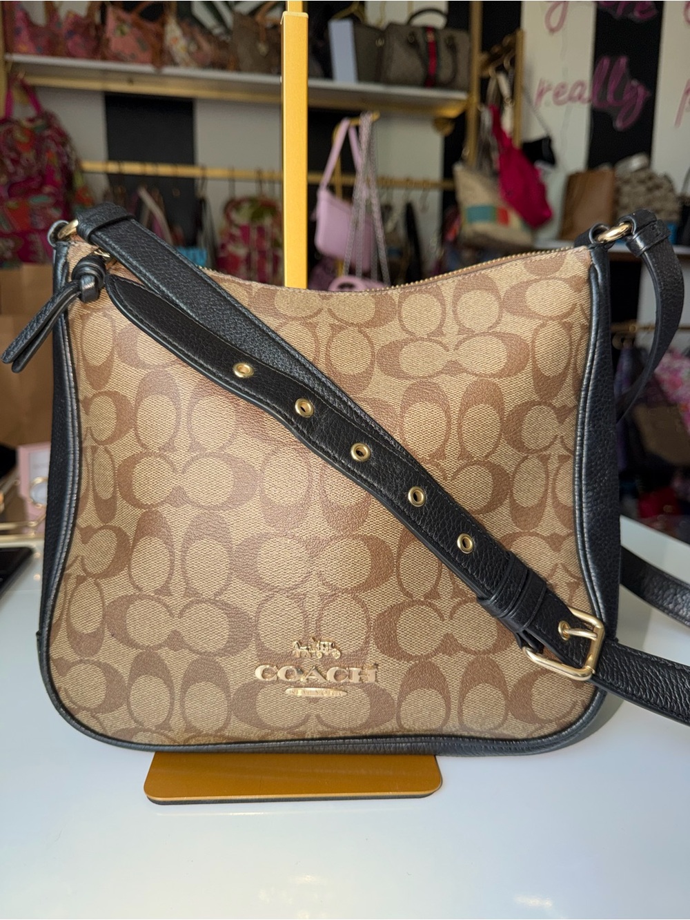 Coach Ellie File Bag C1649 Signature Canvas Khaki Black Crossbody